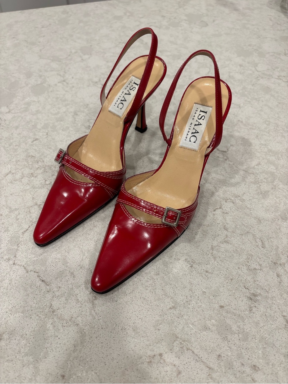 Red Patent Slingback Pointed-Toe Heels